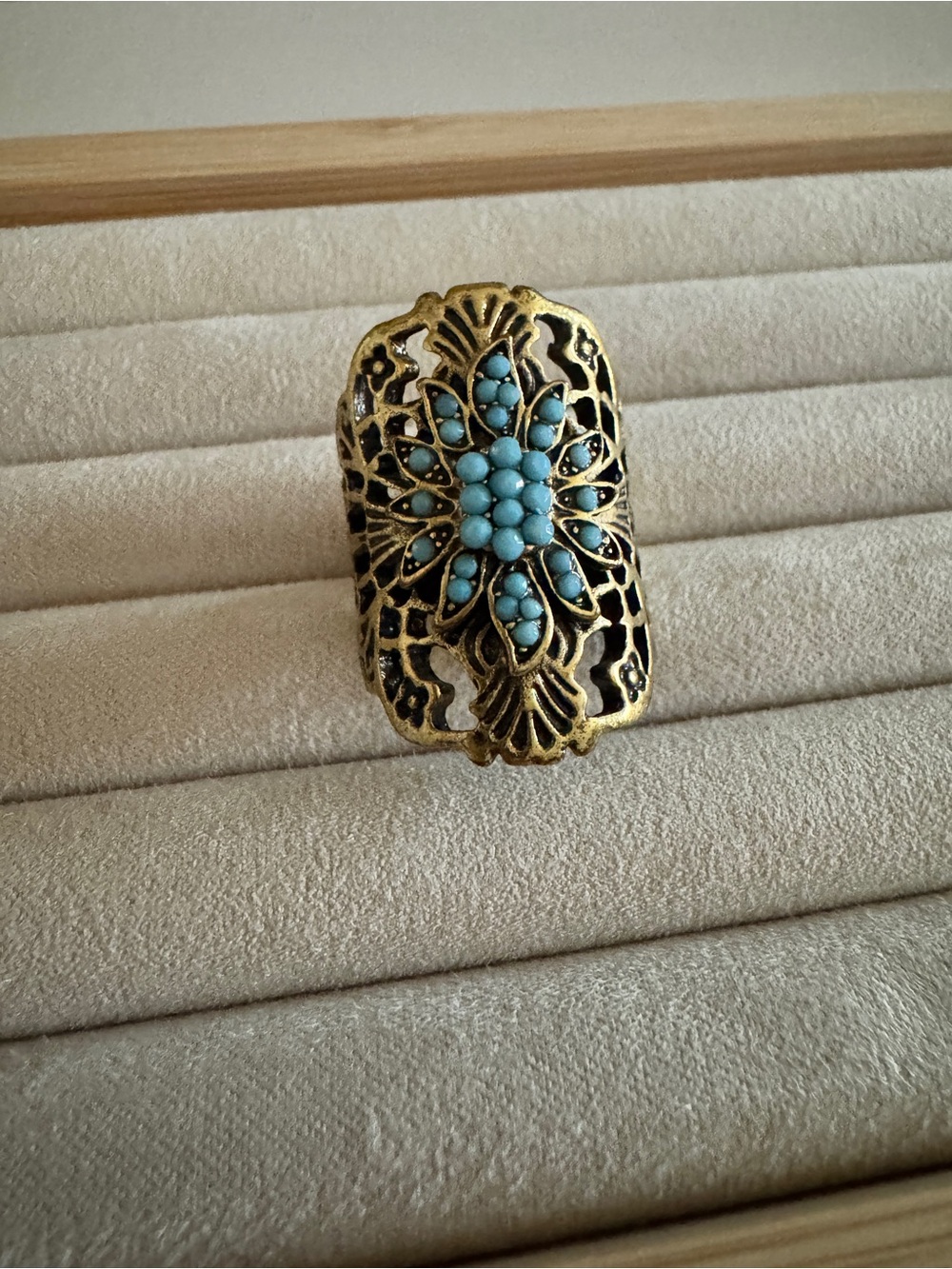 Vintage-Inspired Turquoise Floral Filigree Statement Ring